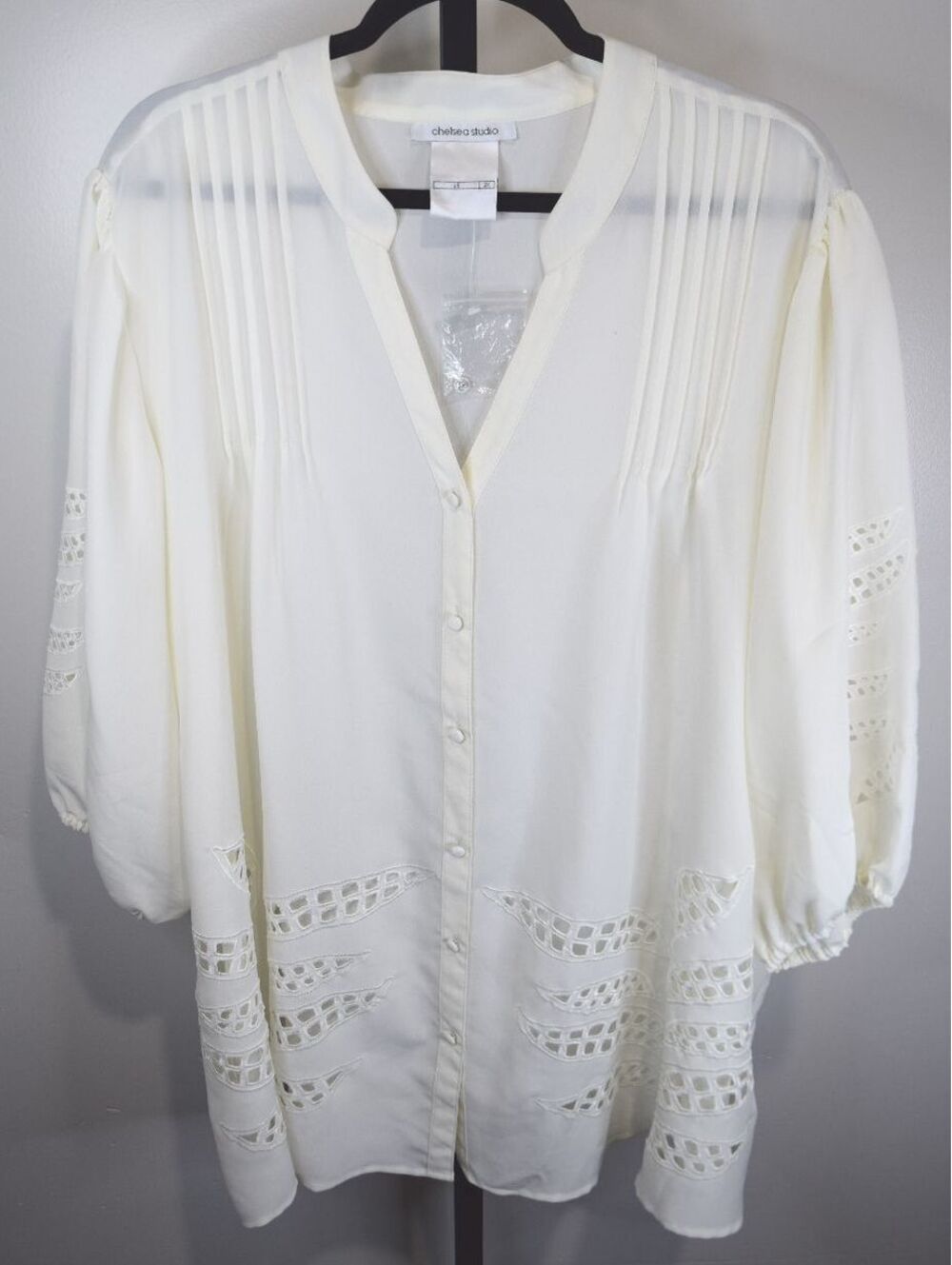 NWOT Chelsea Studio Pintuck Eyelet Cutwork Blouse, Ivory Cream, Plus Size 2X